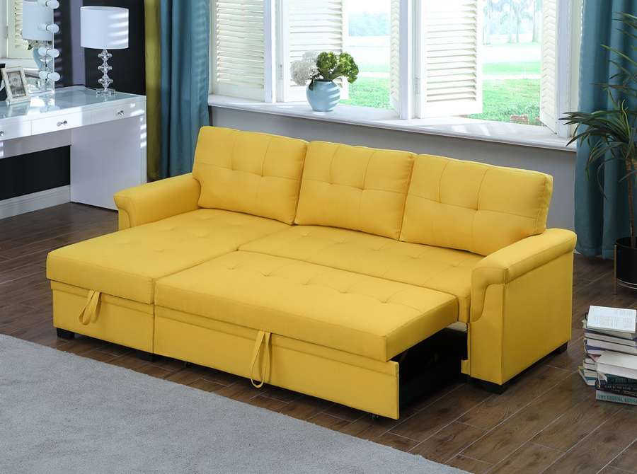 Lilola Home - Lucca Yellow Linen Reversible Sleeper Sectional Sofa with Storage Chaise - 81340YW veiw 5