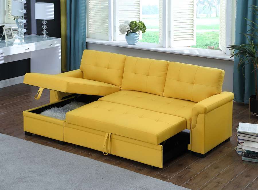 Lilola Home - Lucca Yellow Linen Reversible Sleeper Sectional Sofa with Storage Chaise - 81340YW veiw 6