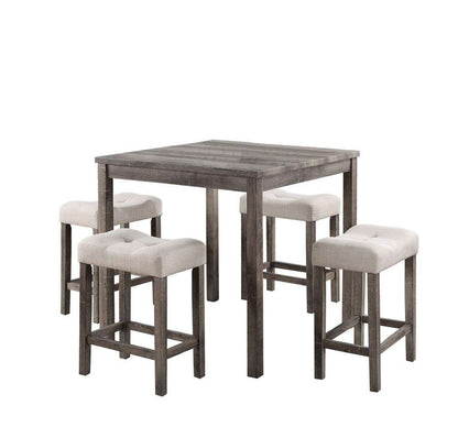 Lilola Home - Lucian Brown 5 Piece Counter Height 36in Pub Table Set with Tufted Creamy White Linen Stools - 30012 veiw 1