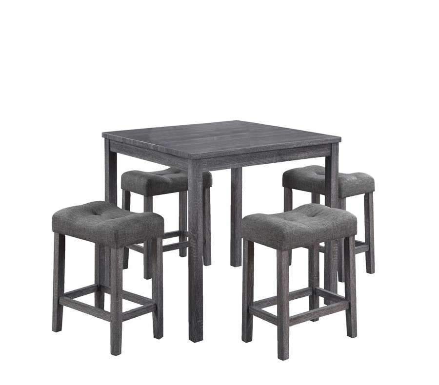 Lilola Home - Lucian Gray 5 Piece Counter Height 36in Pub Table Set with Tufted Gray Linen Stools - 30013 veiw 1
