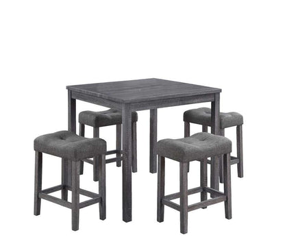 Lilola Home - Lucian Gray 5 Piece Counter Height 36in Pub Table Set with Tufted Gray Linen Stools - 30013 veiw 1