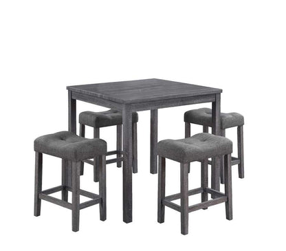 Lilola Home - Lucian Gray 5 Piece Counter Height 36in Pub Table Set with Tufted Gray Linen Stools - 30013 veiw 4