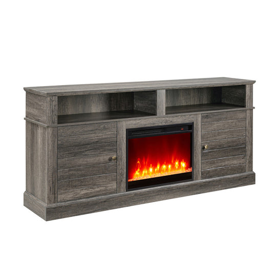 Lilola Home - Lucifer 70"W Gray Walnut Finish TV Stand Console with Fireplace and Heater - 97038
