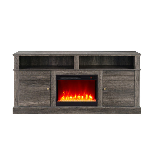 Lilola Home - Lucifer 70"W Gray Walnut Finish TV Stand Console with Fireplace and Heater - 97038