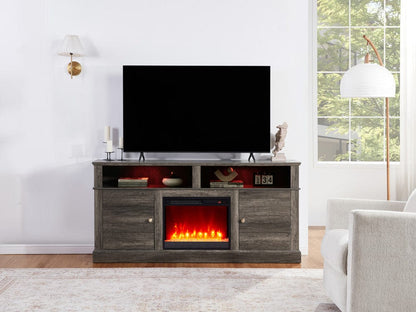 Lilola Home - Lucifer 70"W Gray Walnut Finish TV Stand Console with Fireplace and Heater - 97038