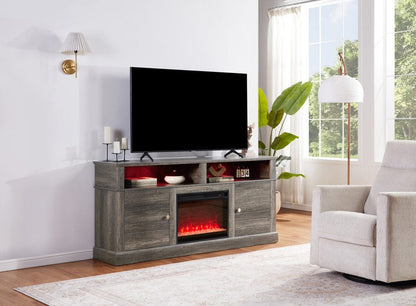 Lilola Home - Lucifer 70"W Gray Walnut Finish TV Stand Console with Fireplace and Heater - 97038