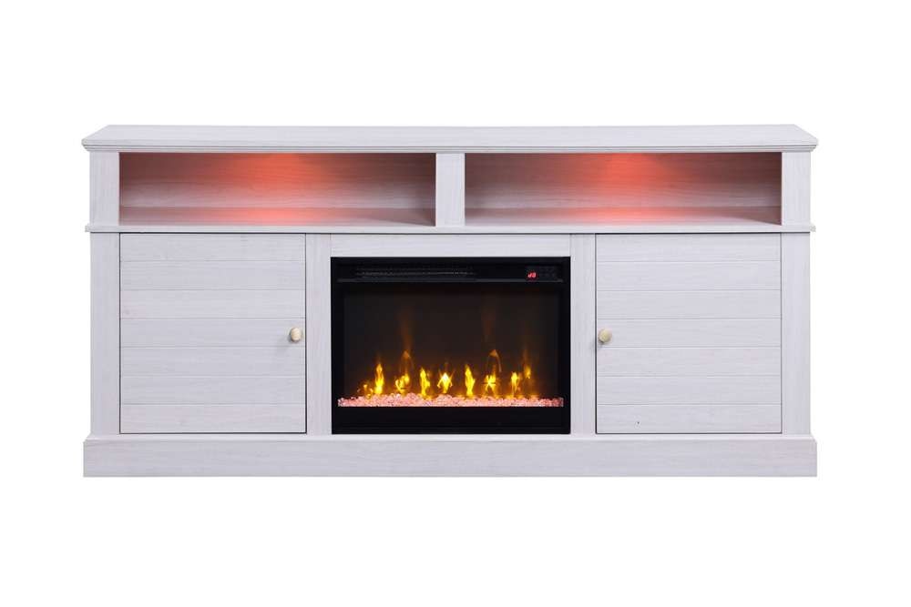 Lilola Home - Lucifer 70inW White Walnut Finish TV Stand Console with Fireplace - 97031 veiw 5