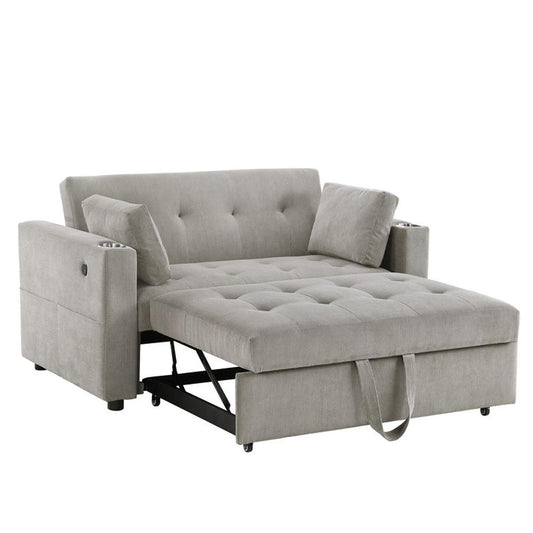 Lilola Home - Luelle 57inW Gray Corduroy Convertible Sleeper Loveseat with Cupholders, USB Ports, Magazine Pockets, Pillows, Tufting - 89341 veiw 2