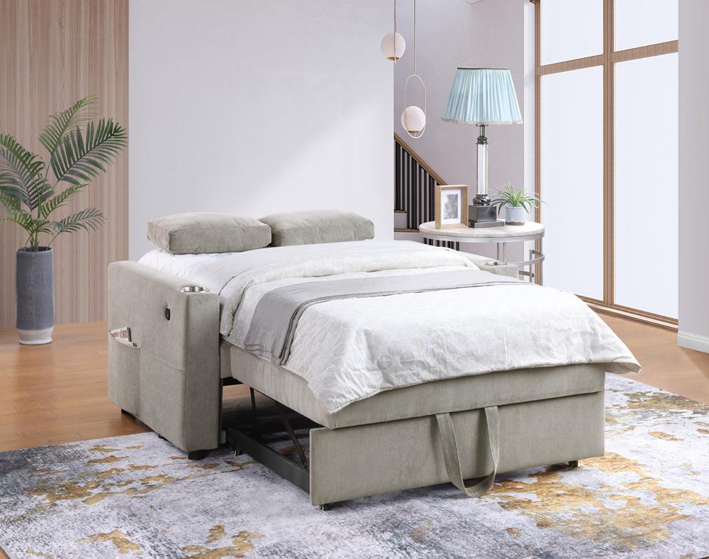 Lilola Home - Luelle 57inW Gray Corduroy Convertible Sleeper Loveseat with Cupholders, USB Ports, Magazine Pockets, Pillows, Tufting - 89341 veiw 5