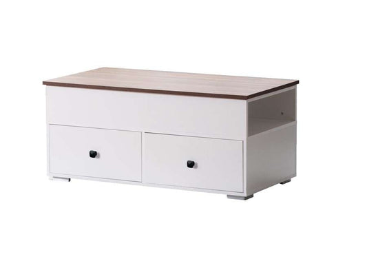 Lilola Home - Luna White Coffee Table with Brown Walnut Finish Lift Top, 2 Drawers, and 2 Shelves - 98877 veiw 1