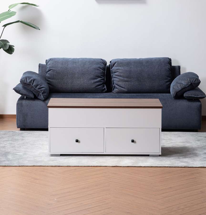 Lilola Home - Luna White Coffee Table with Brown Walnut Finish Lift Top, 2 Drawers, and 2 Shelves - 98877 veiw 5