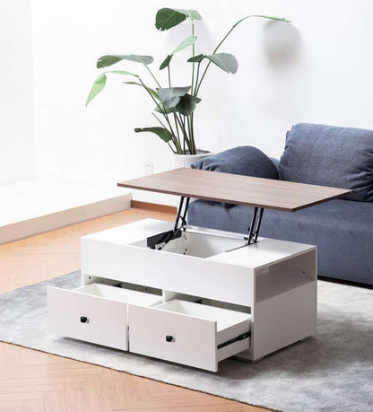 Lilola Home - Luna White Coffee Table with Brown Walnut Finish Lift Top, 2 Drawers, and 2 Shelves - 98877 veiw 6