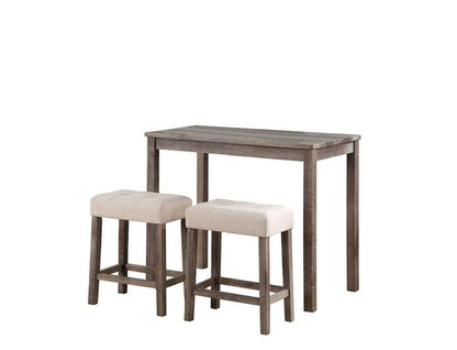 Lilola Home - Lux Brown 3 Piece Counter Height 36in Pub Table Set with Tufted Creamy White Linen Stools - 30010 veiw 1