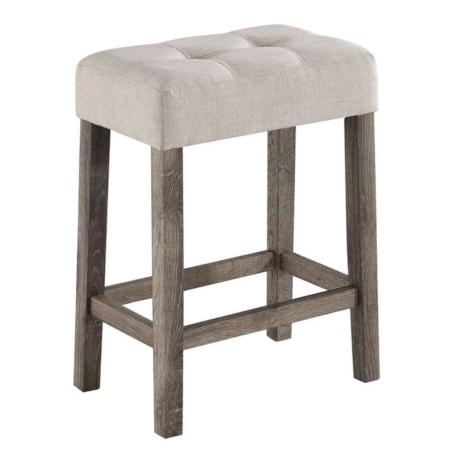 Lilola Home - Lux Brown 3 Piece Counter Height 36in Pub Table Set with Tufted Creamy White Linen Stools - 30010 veiw 2