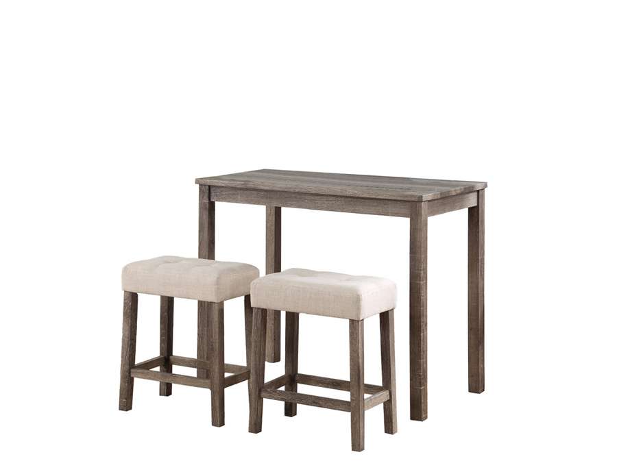 Lilola Home - Lux Brown 3 Piece Counter Height 36in Pub Table Set with Tufted Creamy White Linen Stools - 30010 veiw 5