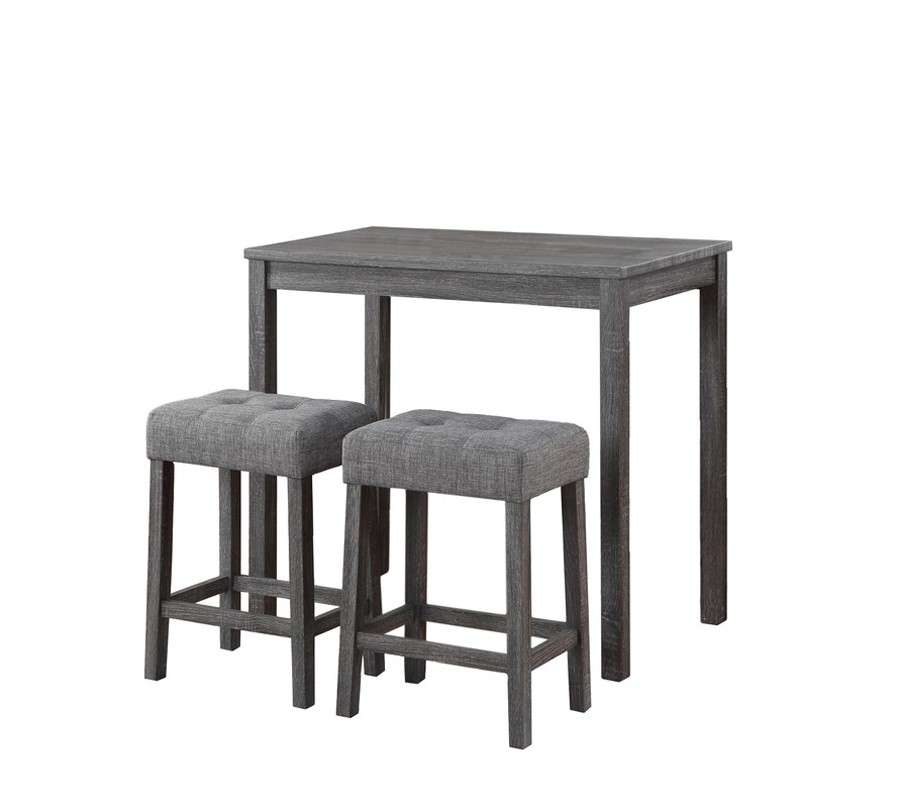Lilola Home - Lux Gray 3 Piece Counter Height 36in Pub Table Set with Tufted Gray Linen Stools - 30011 veiw 1
