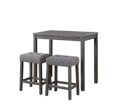 Lilola Home - Lux Gray 3 Piece Counter Height 36in Pub Table Set with Tufted Gray Linen Stools - 30011 veiw 1