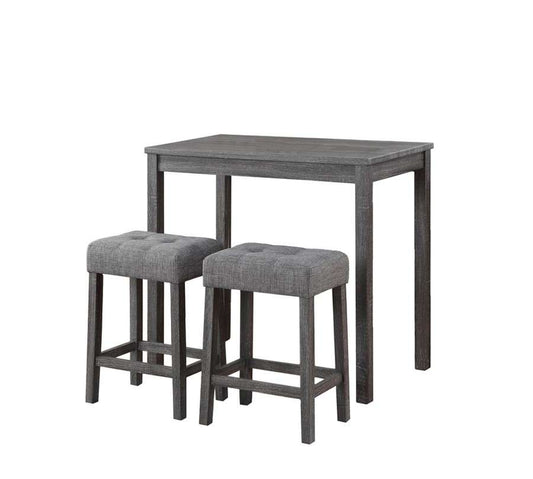 Lilola Home - Lux Gray 3 Piece Counter Height 36in Pub Table Set with Tufted Gray Linen Stools - 30011 veiw 1