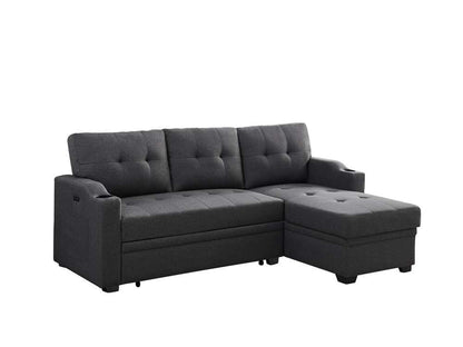 Lilola Home - Mabel Dark Gray Linen Fabric Sleeper Sectional with cupholder, USB charging port and pocket - 81510 veiw 1