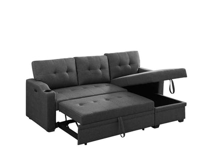 Lilola Home - Mabel Dark Gray Linen Fabric Sleeper Sectional with cupholder, USB charging port and pocket - 81510 veiw 3