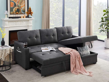Lilola Home - Mabel Dark Gray Linen Fabric Sleeper Sectional with cupholder, USB charging port and pocket - 81510 veiw 5