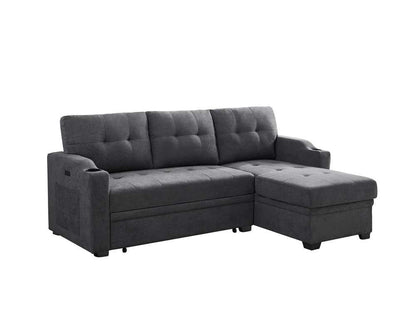 Lilola Home - Mabel Dark Gray Woven Fabric Sleeper Sectional with cupholder, USB charging port and pocket - 81514 veiw 1