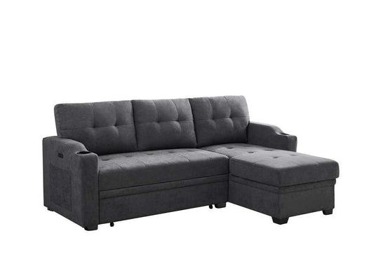 Lilola Home - Mabel Dark Gray Woven Fabric Sleeper Sectional with cupholder, USB charging port and pocket - 81514 veiw 1