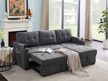 Lilola Home - Mabel Dark Gray Woven Fabric Sleeper Sectional with cupholder, USB charging port and pocket - 81514 veiw 4