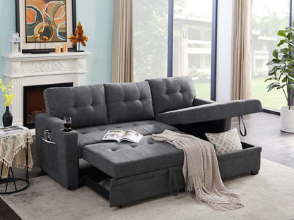 Lilola Home - Mabel Dark Gray Woven Fabric Sleeper Sectional with cupholder, USB charging port and pocket - 81514 veiw 5