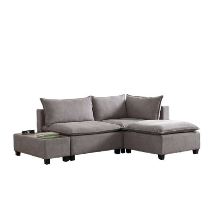 Lilola Home - Madison Light Gray Fabric Sectional Loveseat Ottoman with USB Storage Console Table - 81400-2 veiw 1
