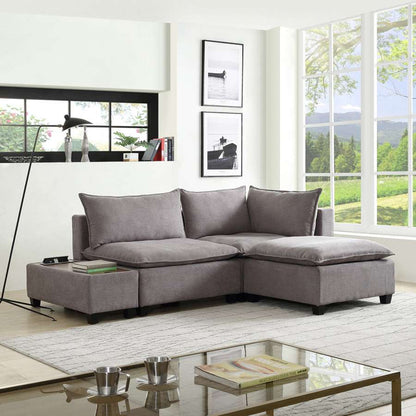Lilola Home - Madison Light Gray Fabric Sectional Loveseat Ottoman with USB Storage Console Table - 81400-2 veiw 2