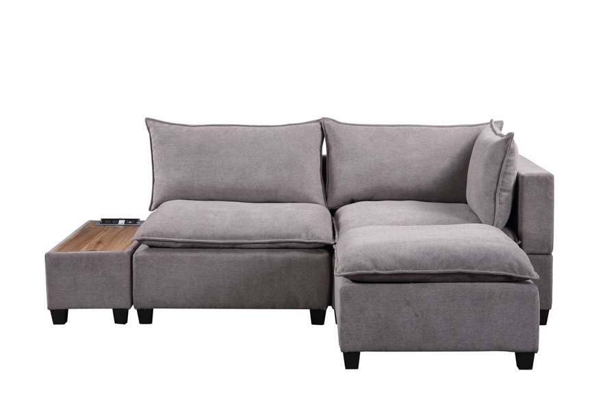 Lilola Home - Madison Light Gray Fabric Sectional Loveseat Ottoman with USB Storage Console Table - 81400-2 veiw 4
