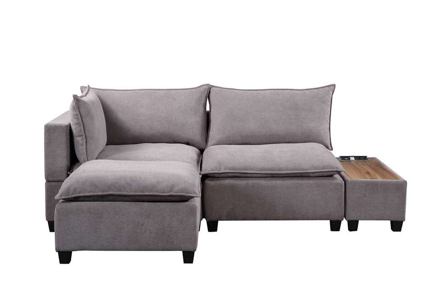 Lilola Home - Madison Light Gray Fabric Sectional Loveseat Ottoman with USB Storage Console Table - 81400-2 veiw 5