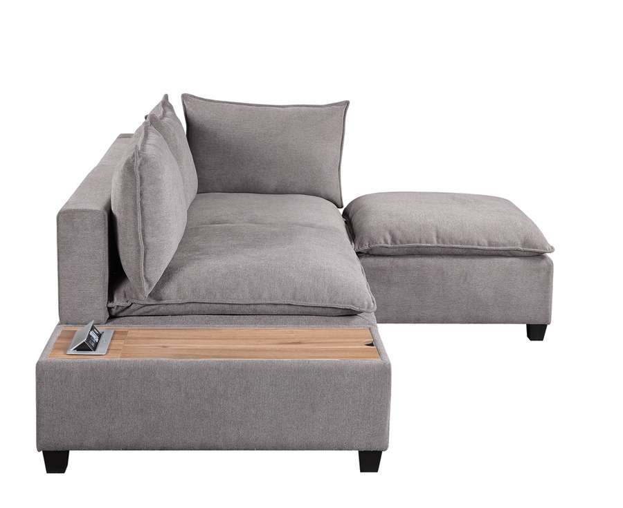 Lilola Home - Madison Light Gray Fabric Sectional Loveseat Ottoman with USB Storage Console Table - 81400-2 veiw 6