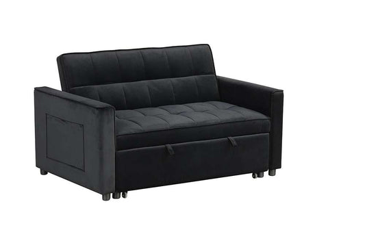 Lilola Home - Maeve 53.5inW Black Velvet Convertible Sleeper Loveseat with Tufting and Side Pocket - 81418 veiw 1