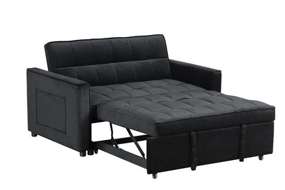 Lilola Home - Maeve 53.5inW Black Velvet Convertible Sleeper Loveseat with Tufting and Side Pocket - 81418 veiw 2
