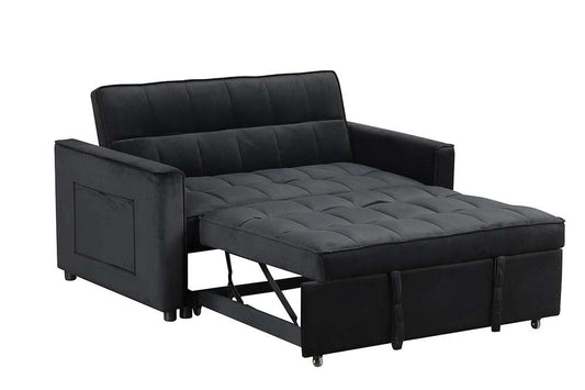 Lilola Home - Maeve 53.5inW Black Velvet Convertible Sleeper Loveseat with Tufting and Side Pocket - 81418 veiw 2