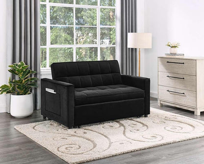 Lilola Home - Maeve 53.5inW Black Velvet Convertible Sleeper Loveseat with Tufting and Side Pocket - 81418 veiw 4