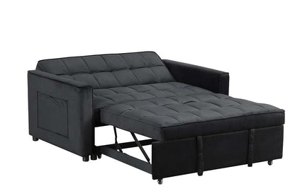 Lilola Home - Maeve 53.5inW Black Velvet Convertible Sleeper Loveseat with Tufting and Side Pocket - 81418 veiw 5