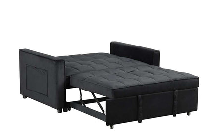 Lilola Home - Maeve 53.5inW Black Velvet Convertible Sleeper Loveseat with Tufting and Side Pocket - 81418 veiw 6