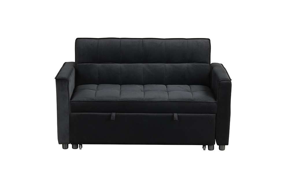 Lilola Home - Maeve 53.5inW Black Velvet Convertible Sleeper Loveseat with Tufting and Side Pocket - 81418 veiw 7