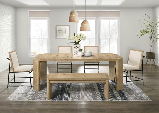 Lilola Home - Magnus 6 Piece Oak Finish 84inW Extendable Rectangular Dining Table Set with Dining Bench-30035-SET2 veiw 1