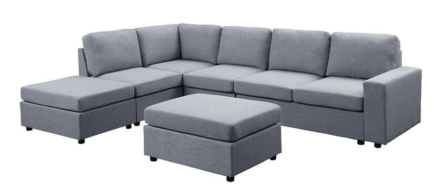 Lilola Home - Marley Light Gray Linen 7 Seat Reversible Modular Sectional Sofa with Ottoman - 881802-7 veiw 1