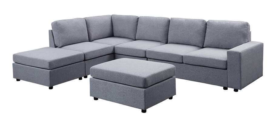 Lilola Home - Marley Light Gray Linen 7 Seat Reversible Modular Sectional Sofa with Ottoman - 881802-7 veiw 2