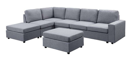 Lilola Home - Marley Light Gray Linen 7 Seat Reversible Modular Sectional Sofa with Ottoman - 881802-7 veiw 2