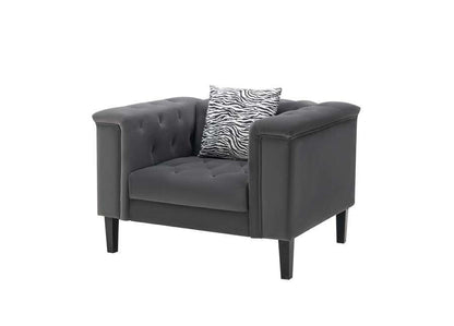 Lilola Home - Mary Dark Gray Velvet Tufted Chair With 1 Accent Pillow - 89223-C veiw 1