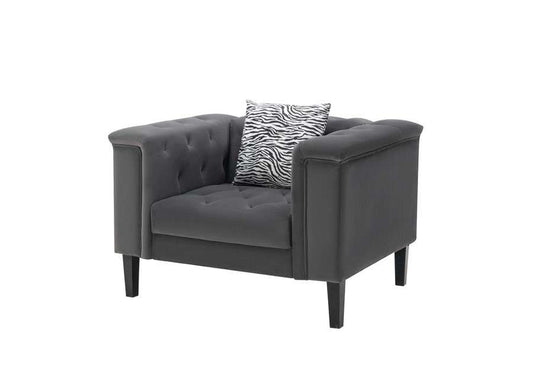 Lilola Home - Mary Dark Gray Velvet Tufted Chair With 1 Accent Pillow - 89223-C veiw 1