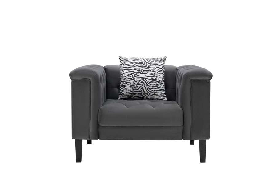 Lilola Home - Mary Dark Gray Velvet Tufted Chair With 1 Accent Pillow - 89223-C veiw 2