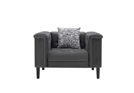 Lilola Home - Mary Dark Gray Velvet Tufted Chair With 1 Accent Pillow - 89223-C veiw 2
