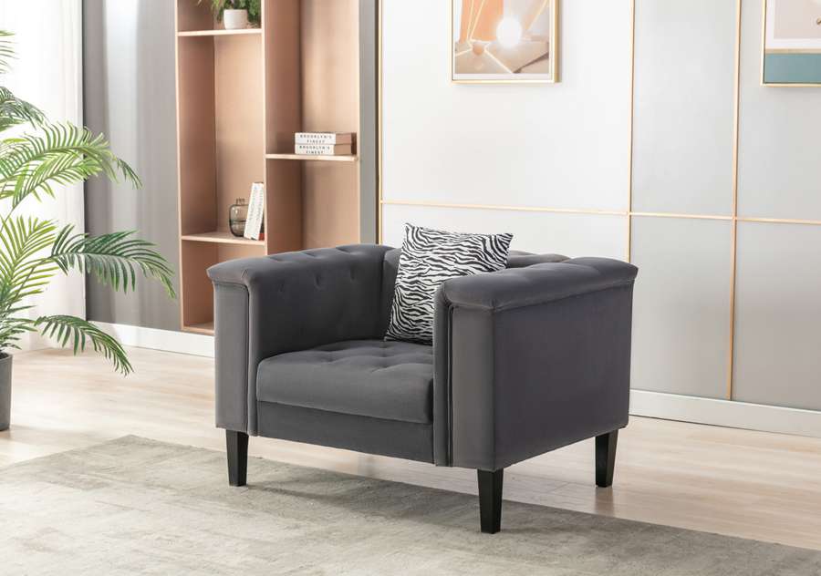 Lilola Home - Mary Dark Gray Velvet Tufted Chair With 1 Accent Pillow - 89223-C veiw 3